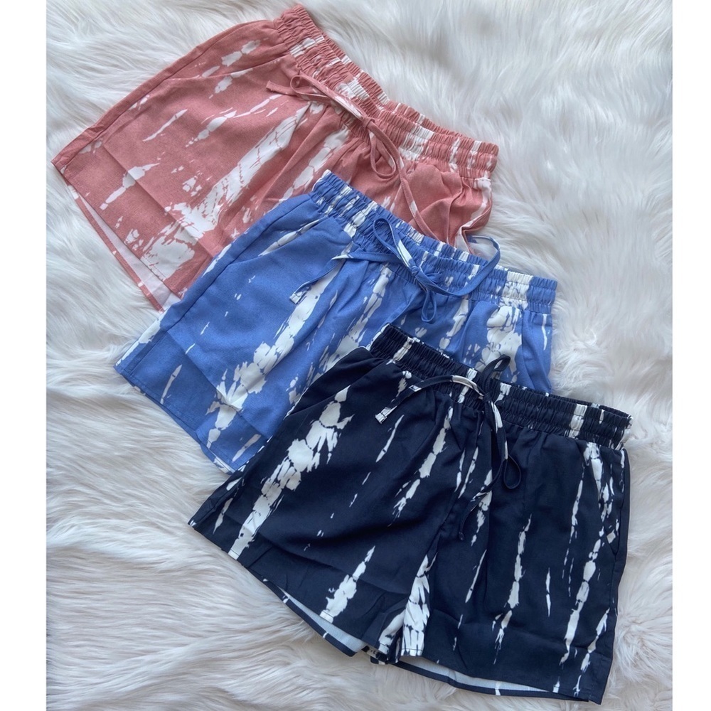 Tie Dye Elastic Drawstring Dressy Shorts Blue 2820 - Picture 3 of 4
